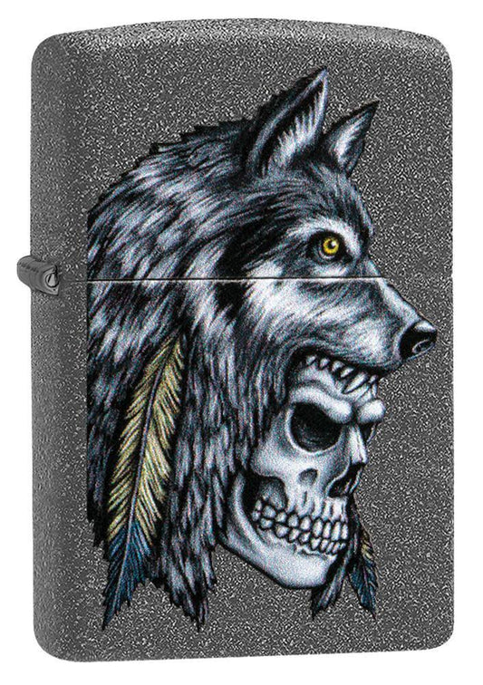 Bricheta originala Zippo Wolf Skull Feather Design