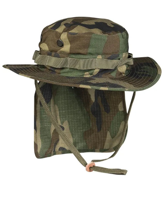 Pălărie Boonie Woodland cu Protecție Gât – Ripstop, Reglabilă, Ventilată