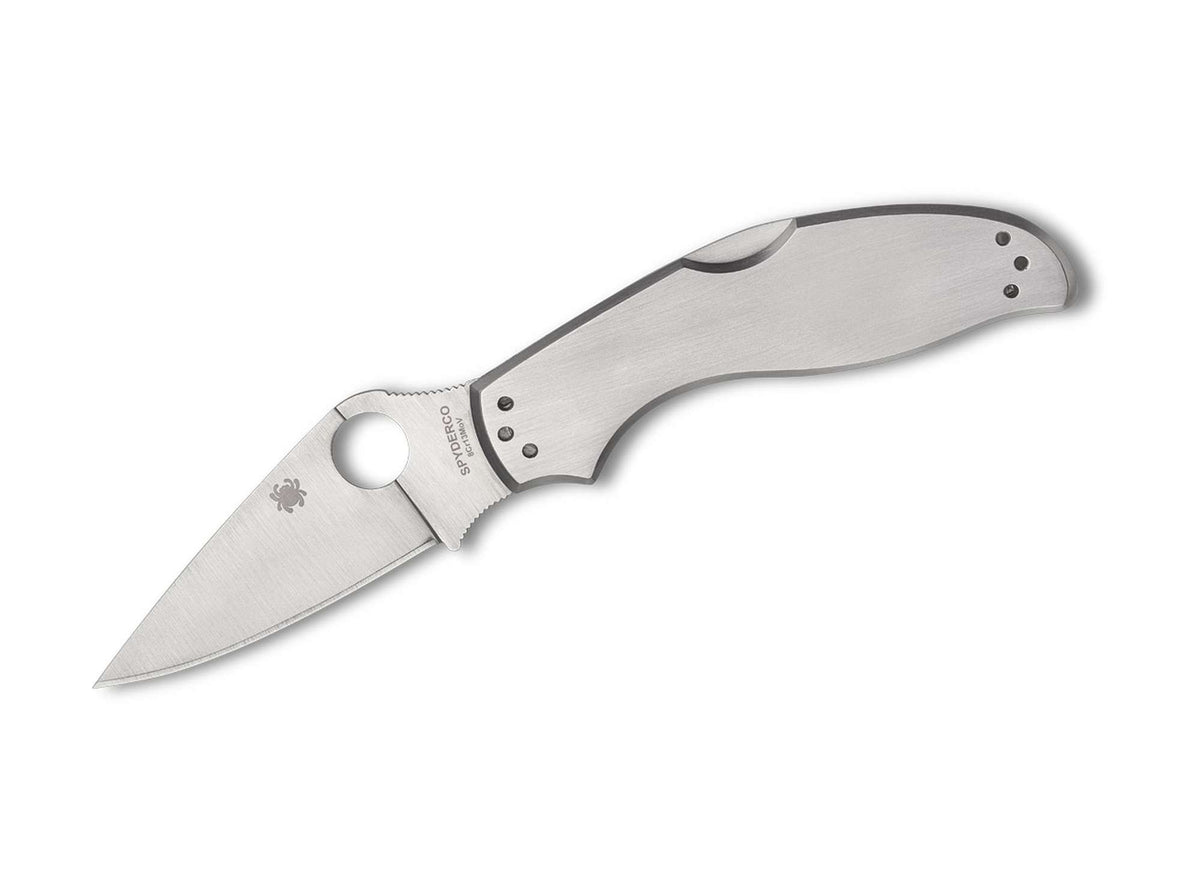 Briceag Spyderco UpTern Silver PlainEdge – Cuțit EDC Fiabil, Simplu și Extrem de Practic