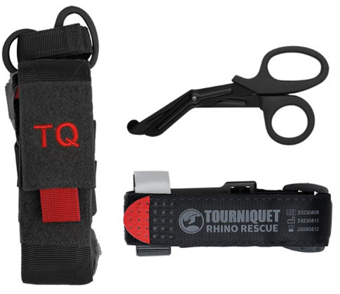 Kit Tactic de Prim Ajutor - RHINO Rescue Tourniquet cu Husă și Foarfecă Black