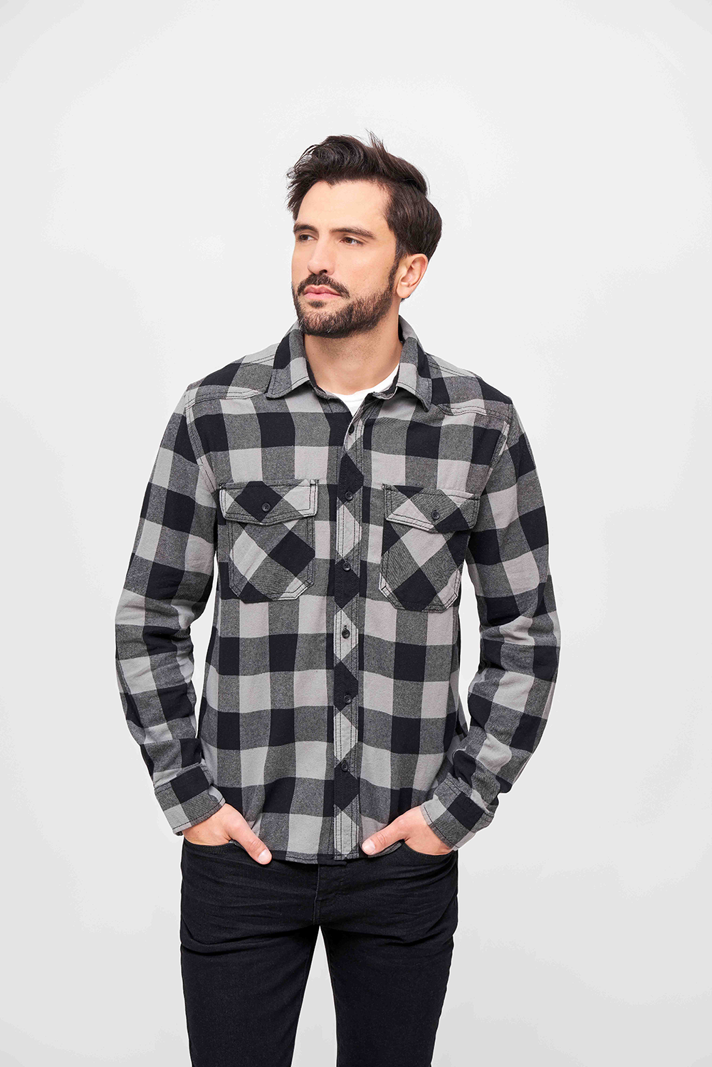 Camasa In Carouri Long Sleeve Black/Charcoal Brandit - Durabilitate si Confort