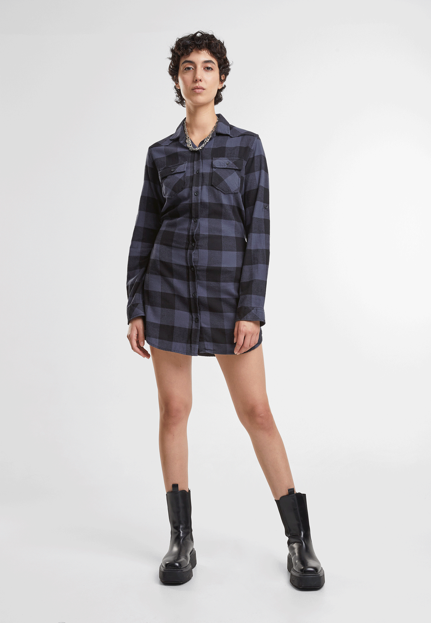 Lucy Longshirt Long Sleeve Black/Grey Gingham Dama Brandit - Stil Casual Versatil