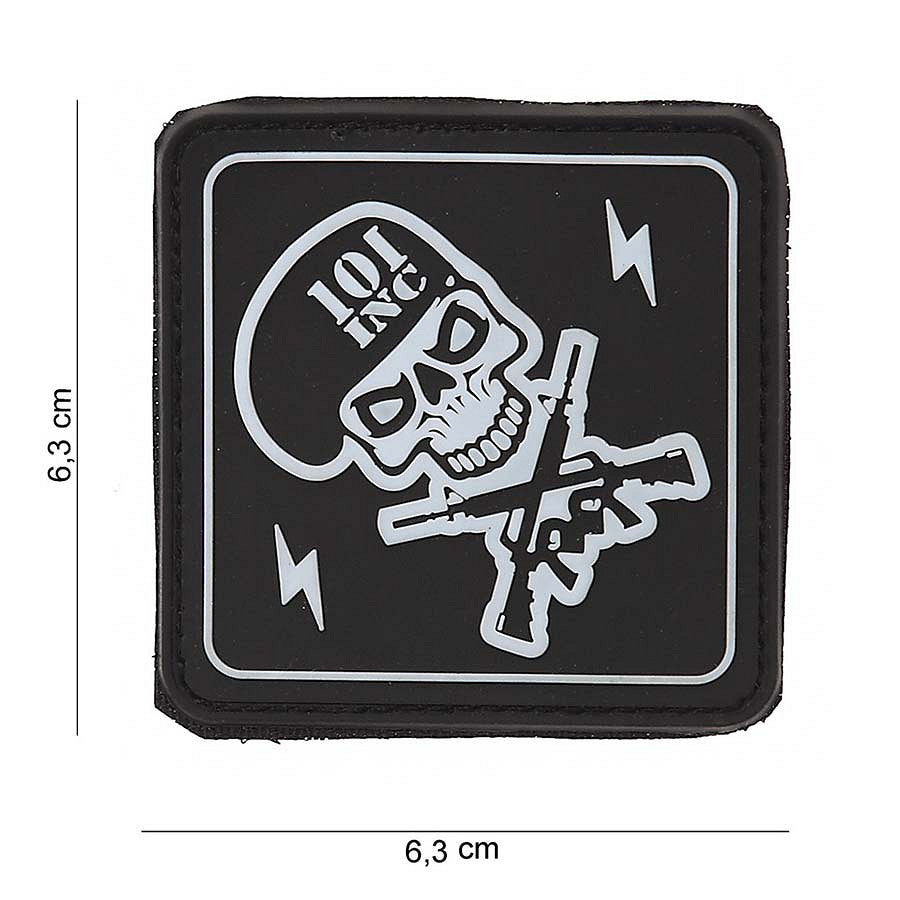 Emblemă 101 INC Skull/Gun 3D PVC - Negru | Cu Scai