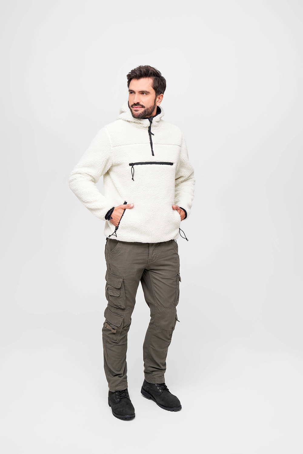 Hanorac Teddyfleece Worker Alb Brandit - Caldura si Durabilitate