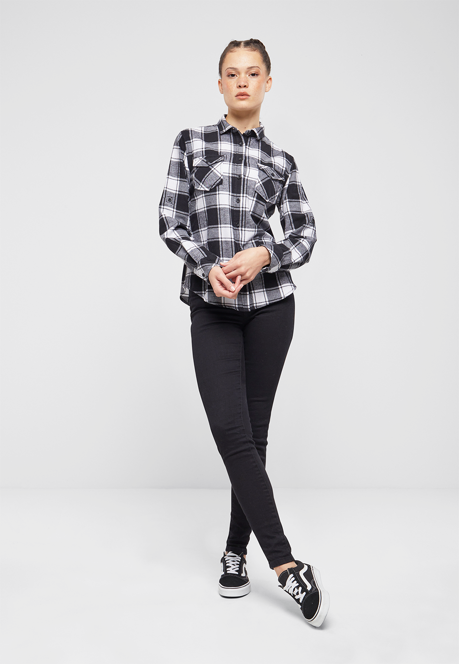 Camasa Flanela Amy Long Sleeve White/Black Checkered Dama Brandit - Confort Casual Robust