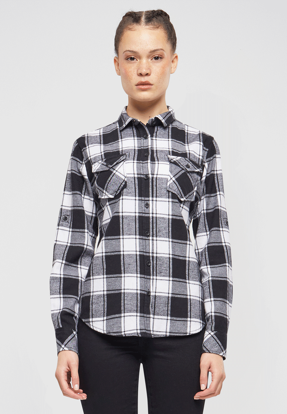 Camasa Flanela Amy Long Sleeve White/Black Checkered Dama Brandit - Confort Casual Robust