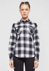 Camasa Flanela Amy Long Sleeve White/Black Checkered Dama Brandit - Confort Casual Robust