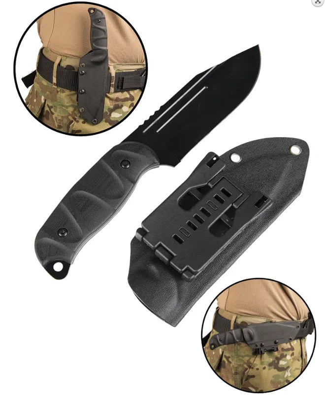 BLACK COMBAT KNIFE G10 cu Teacă KYDEX® – Cuțit Tactic Solid, Fixare Versatilă