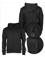 BLACK TACTICAL HOODIE WITH ZIPPER – Hanorac tactic negru, stil urban cu funcționalitate militară