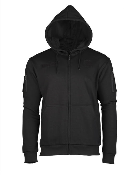 BLACK TACTICAL HOODIE WITH ZIPPER – Hanorac tactic negru, stil urban cu funcționalitate militară