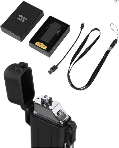 Brichetă Reîncărcabilă TRÖBER® ‘Atomic X-Arc’ – Cu Arc Electric, Rezistentă la Vânt