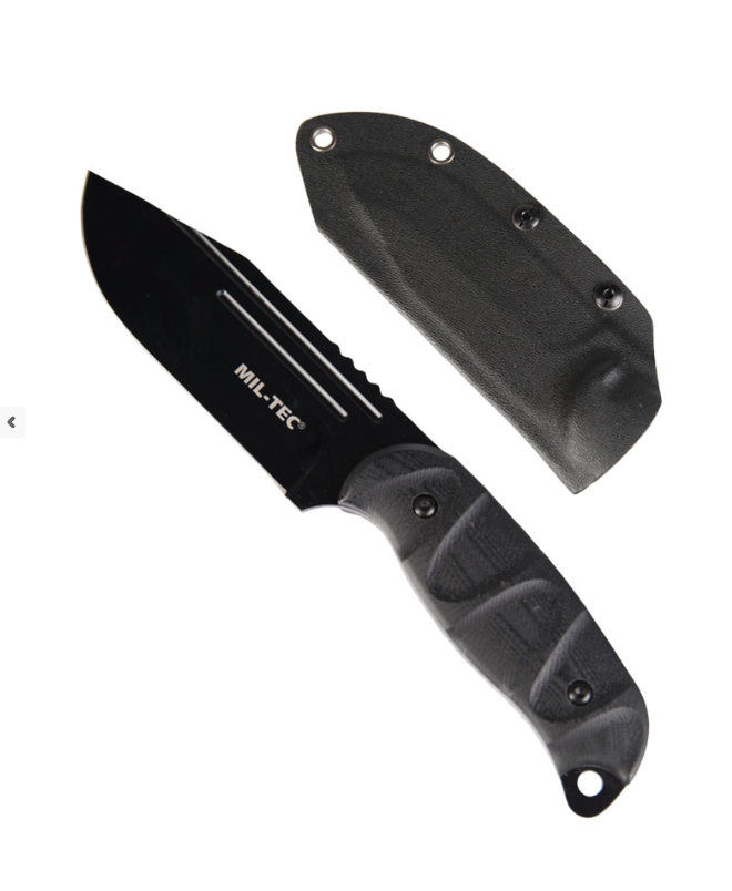 BLACK COMBAT KNIFE G10 cu Teacă KYDEX® – Cuțit Tactic Solid, Fixare Versatilă