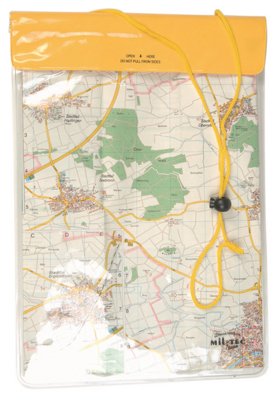 Portofel Impermeabil de Gât Galben – 260×350 mm, Protecție Maximă pentru Documente și Hărți Mari