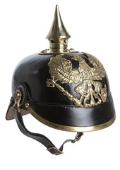 Cască Prusacă cu Țepi (Pickelhaube – Reproducere) – Simbol Regal și Militar Istoric, în Piele și Alamă