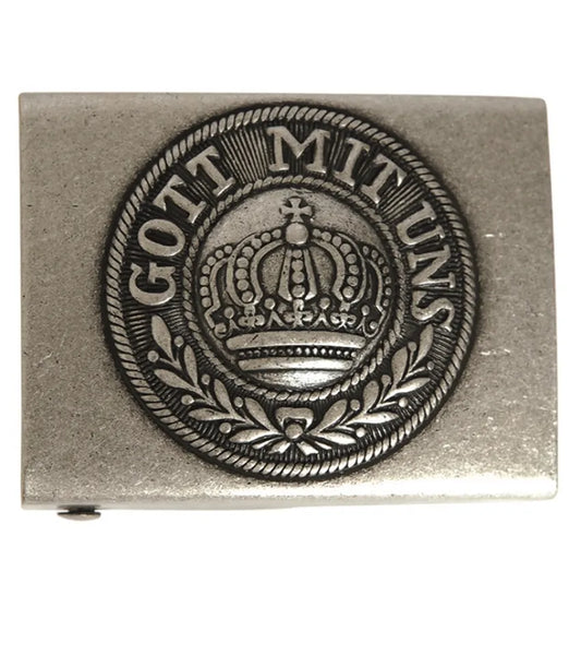 Cataramă de Centură „Gott mit uns” – Alamă, Culoare Field Grey, Stil Militar German Reprodus