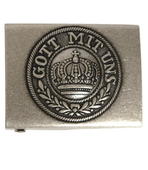 Cataramă de Centură „Gott mit uns” – Alamă, Culoare Field Grey, Stil Militar German Reprodus