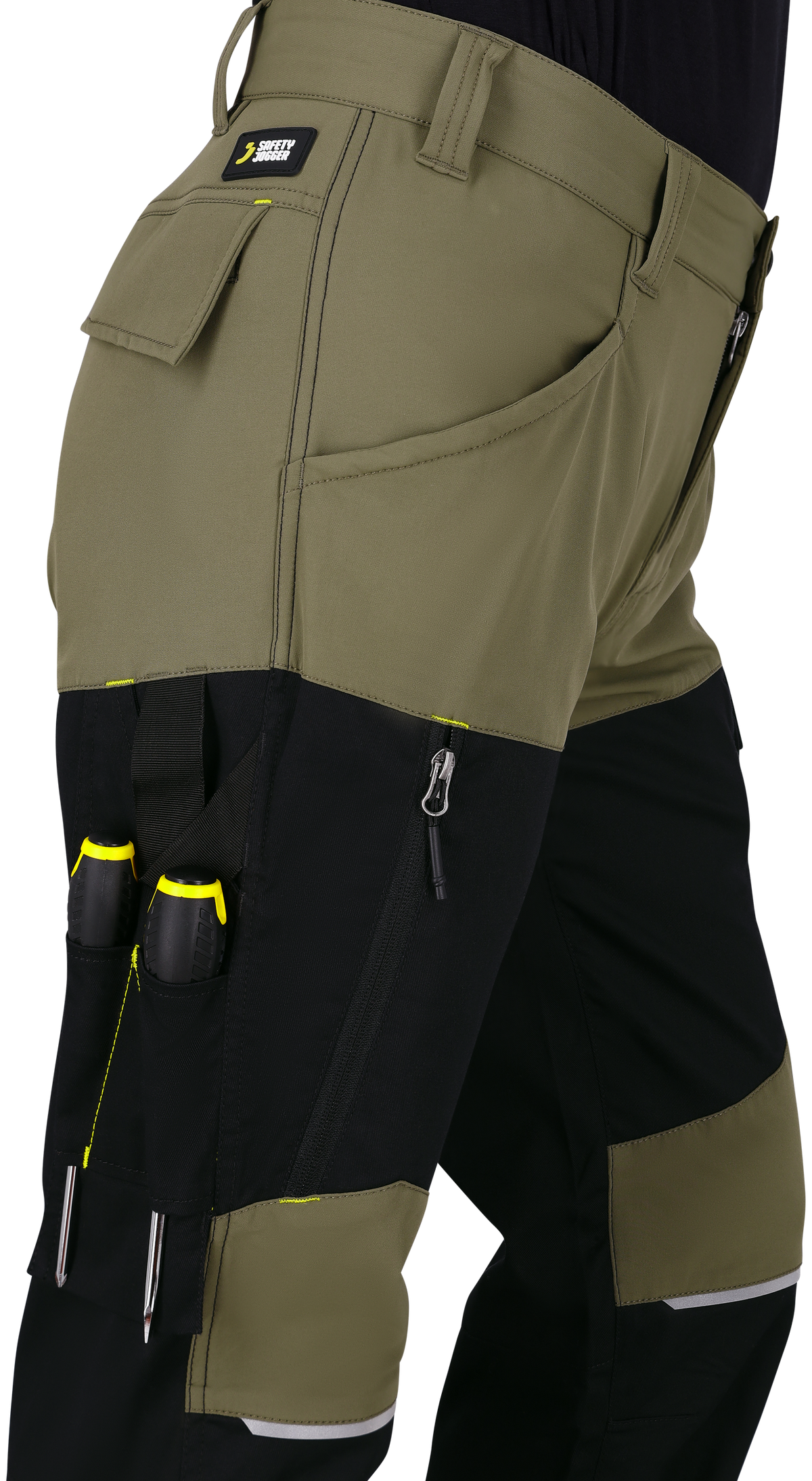 Pantaloni de Lucru Oak Safety Jogger Kaki/Negri – Elastic în 4 Direcții, Inel-D - poza 12