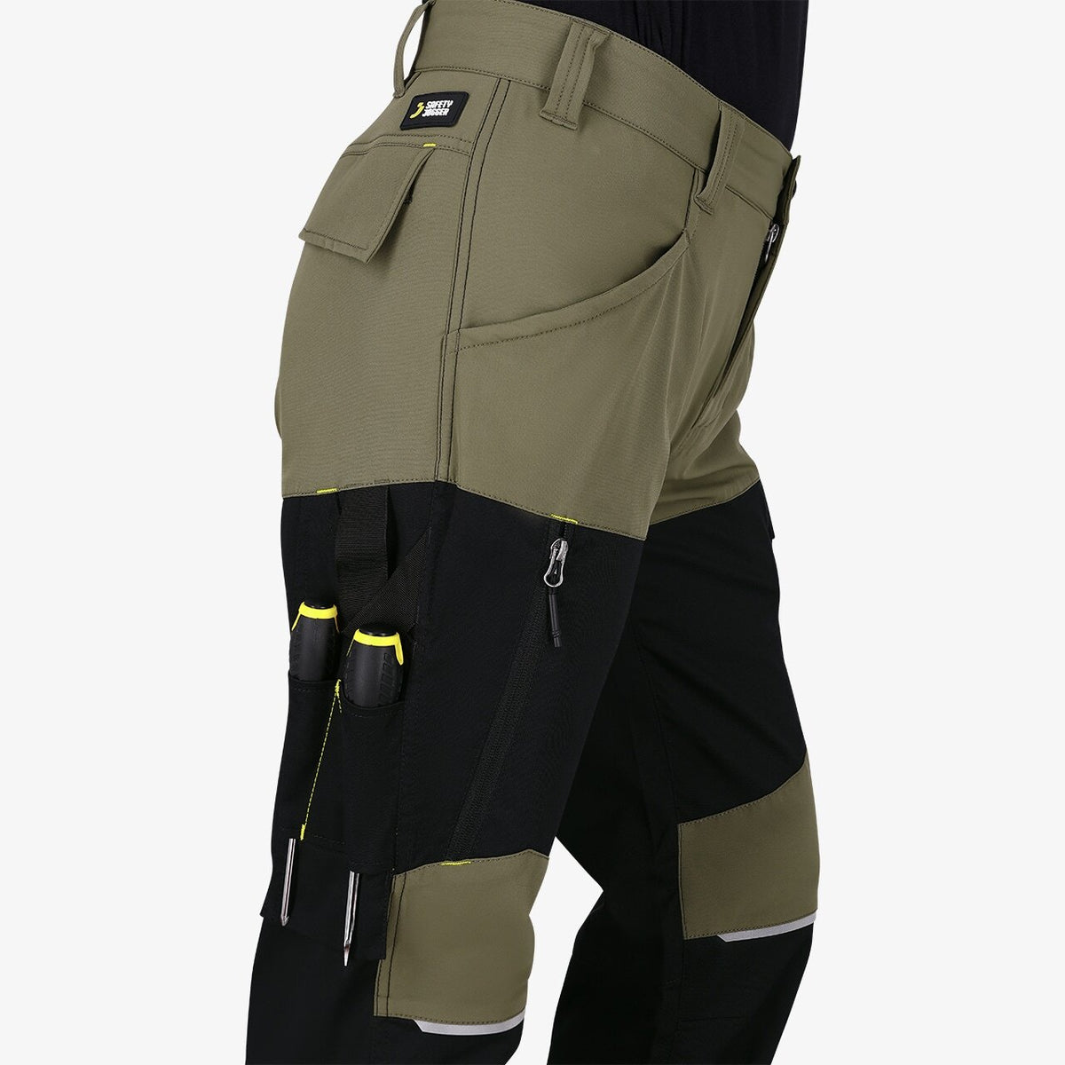 Pantaloni de Lucru Oak Safety Jogger Kaki/Negri – Elastic în 4 Direcții, Inel-D - poza 5