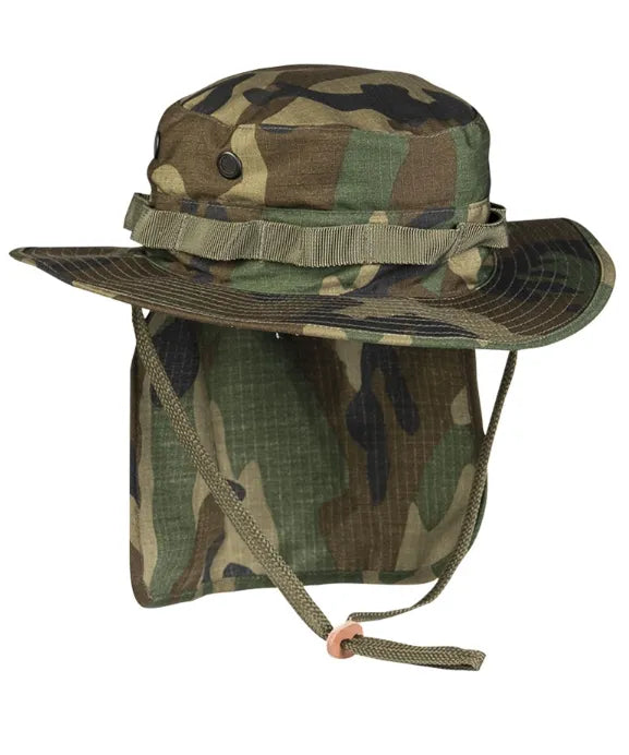 Pălărie Boonie Woodland cu Protecție Gât – Ripstop, Reglabilă, Ventilată