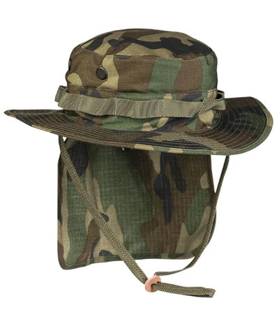 Pălărie Boonie Woodland cu Protecție Gât – Ripstop, Reglabilă, Ventilată