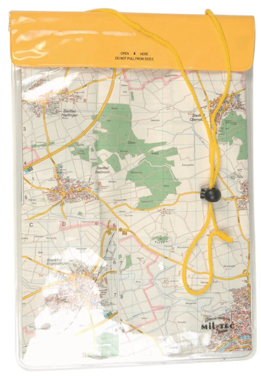 Portofel Impermeabil de Gât Galben – 260×350 mm, Protecție Maximă pentru Documente și Hărți Mari