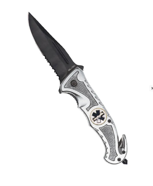 SILVER CAR KNIFE ‘RESCUE’ – Briceag Tactic de Salvare, Argintiu, cu Funcții Esențiale pentru Urgență