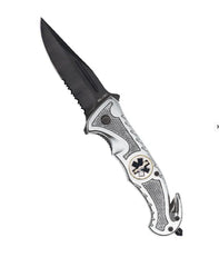 SILVER CAR KNIFE ‘RESCUE’ – Briceag Tactic de Salvare, Argintiu, cu Funcții Esențiale pentru Urgență