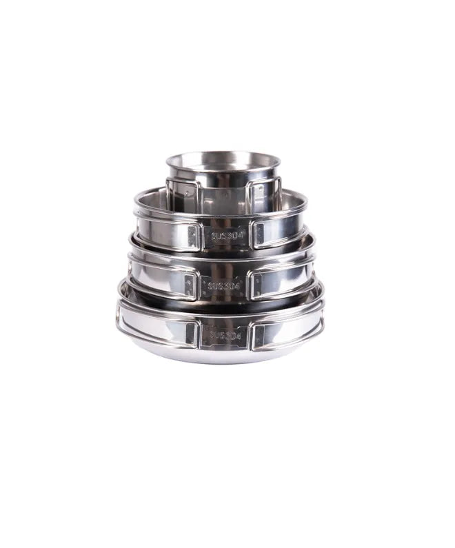 Set Gătit 5 Piese din Inox – 3 Oale + 2 Căni, Compact și Rezistent