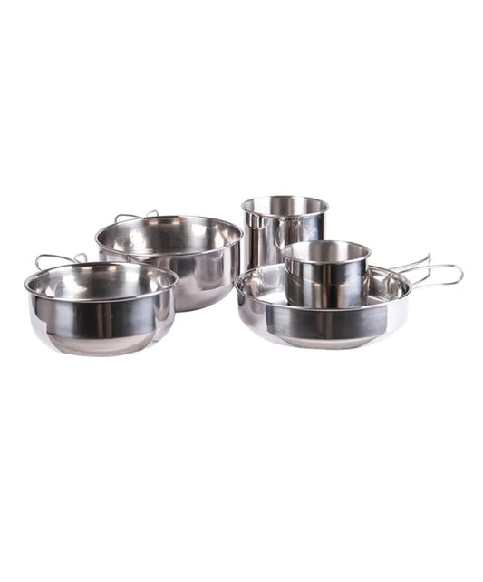 Set Gătit 5 Piese din Inox – 3 Oale + 2 Căni, Compact și Rezistent