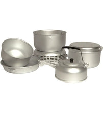 Set Gătit 9 Piese cu Burner – Aluminiu + Arzător din Alamă, Compact și Complet pentru Outdoor