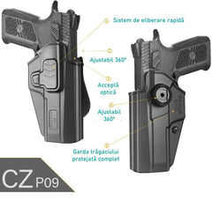 Toc pistol CZ P09 / P07 GUN FLOWER® HighRide, negru, din polimer, cu retentie nivel II, optic ready, GF-POP09A