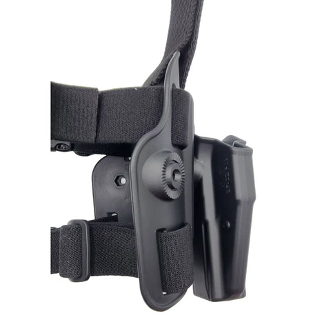 Toc pistol CZ P09 / P07 GUN FLOWER® tactic-operațional, drop-leg, negru, din polimer, cu retentie nivel II, optic ready, GF-PLP09A