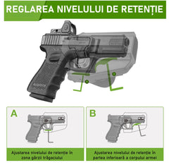 Toc pistol GUN FLOWER® UNI PRO, lvl. II, universal, din polimer, OWB, optic-ready, acceptă peste 100+ modele de pistol GF-POUNIA