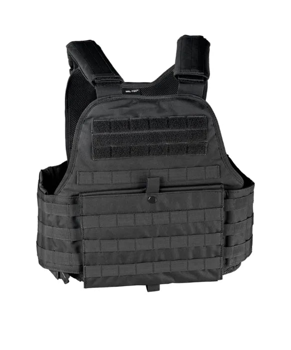 Vestă Tactică Plate Carrier Neagră – Compatibilă cu Plăci Balistice, Reglabilă și Confortabilă în Misiune