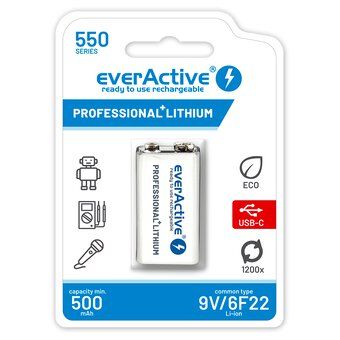 Acumulator 9V 550mAh EverActive Ni-MH - USB-C, Reîncărcabil - 2