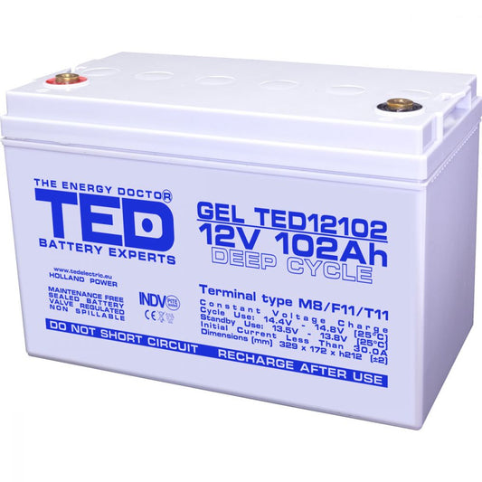 Acumulator AGM 12V 102Ah GEL Deep Cycle TED Electric - Fiabilitate Maximă - 1