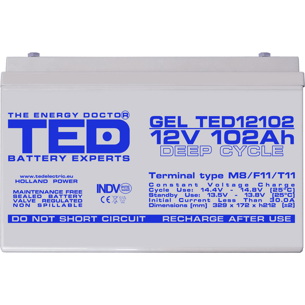Acumulator AGM 12V 102Ah GEL Deep Cycle TED Electric - Fiabilitate Maximă - 4