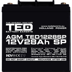 Acumulator AGM 12V 28Ah TED Electric - Dimensiuni Speciale, M6 - 4