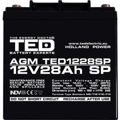 Acumulator AGM 12V 28Ah TED Electric - Dimensiuni Speciale, M6 - 8