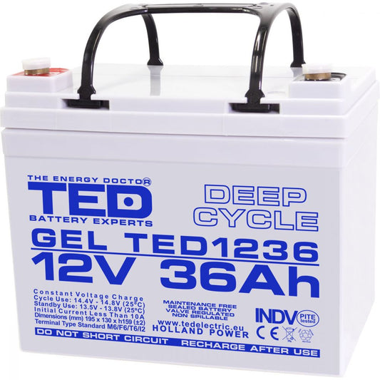 Acumulator AGM 12V 36Ah GEL Deep Cycle TED Electric - Durată Lungă de Viață - 1