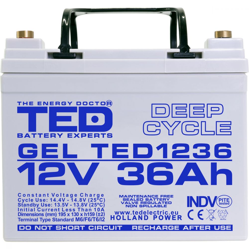 Acumulator AGM 12V 36Ah GEL Deep Cycle TED Electric - Durată Lungă de Viață - 8
