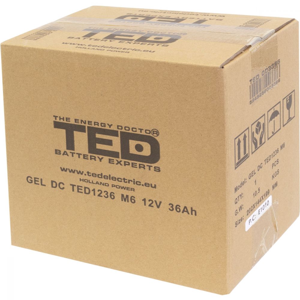 Acumulator AGM 12V 36Ah GEL Deep Cycle TED Electric - Durată Lungă de Viață - 9