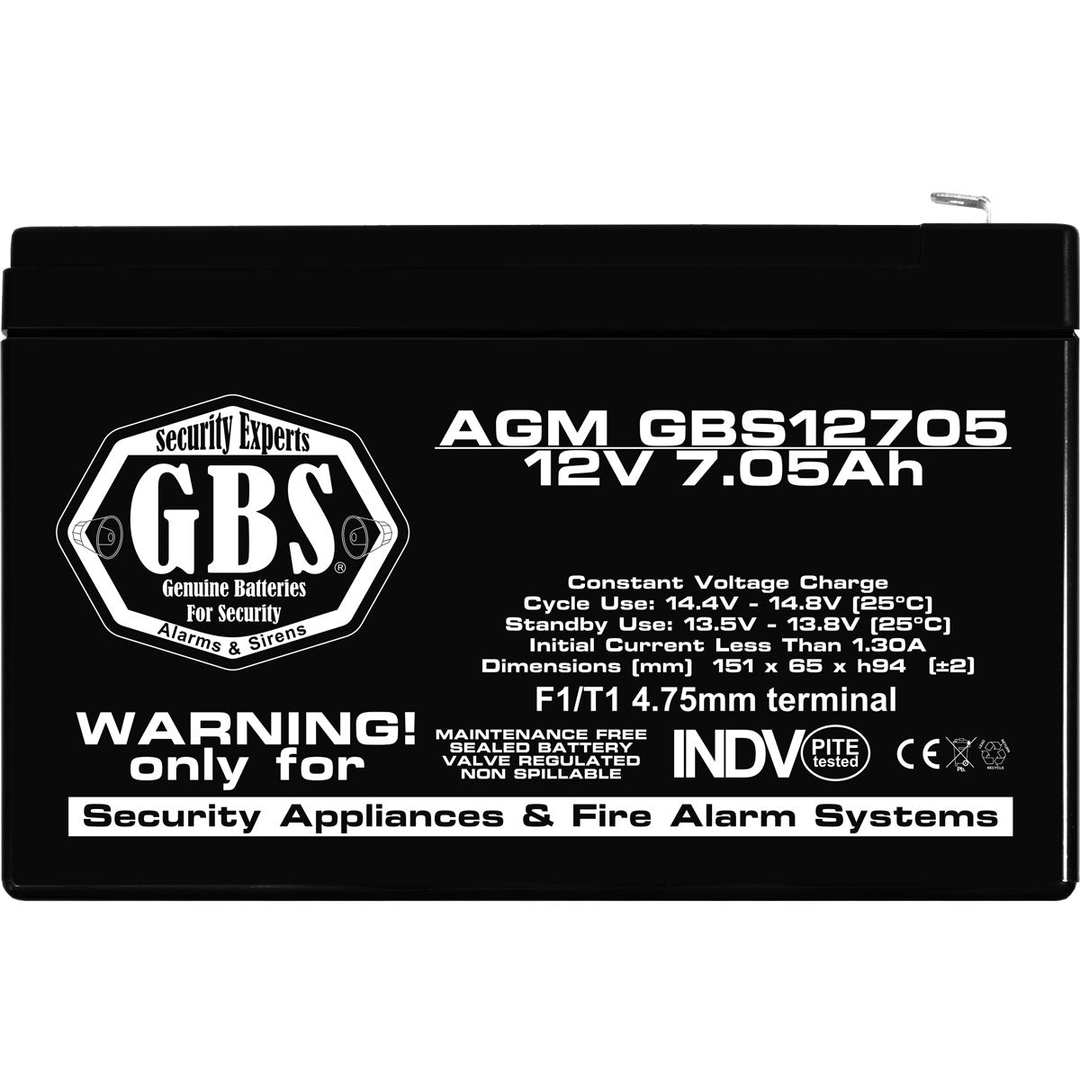 Acumulator AGM 12V 7.05Ah GBS F1 - Sisteme Securitate, UPS - 4