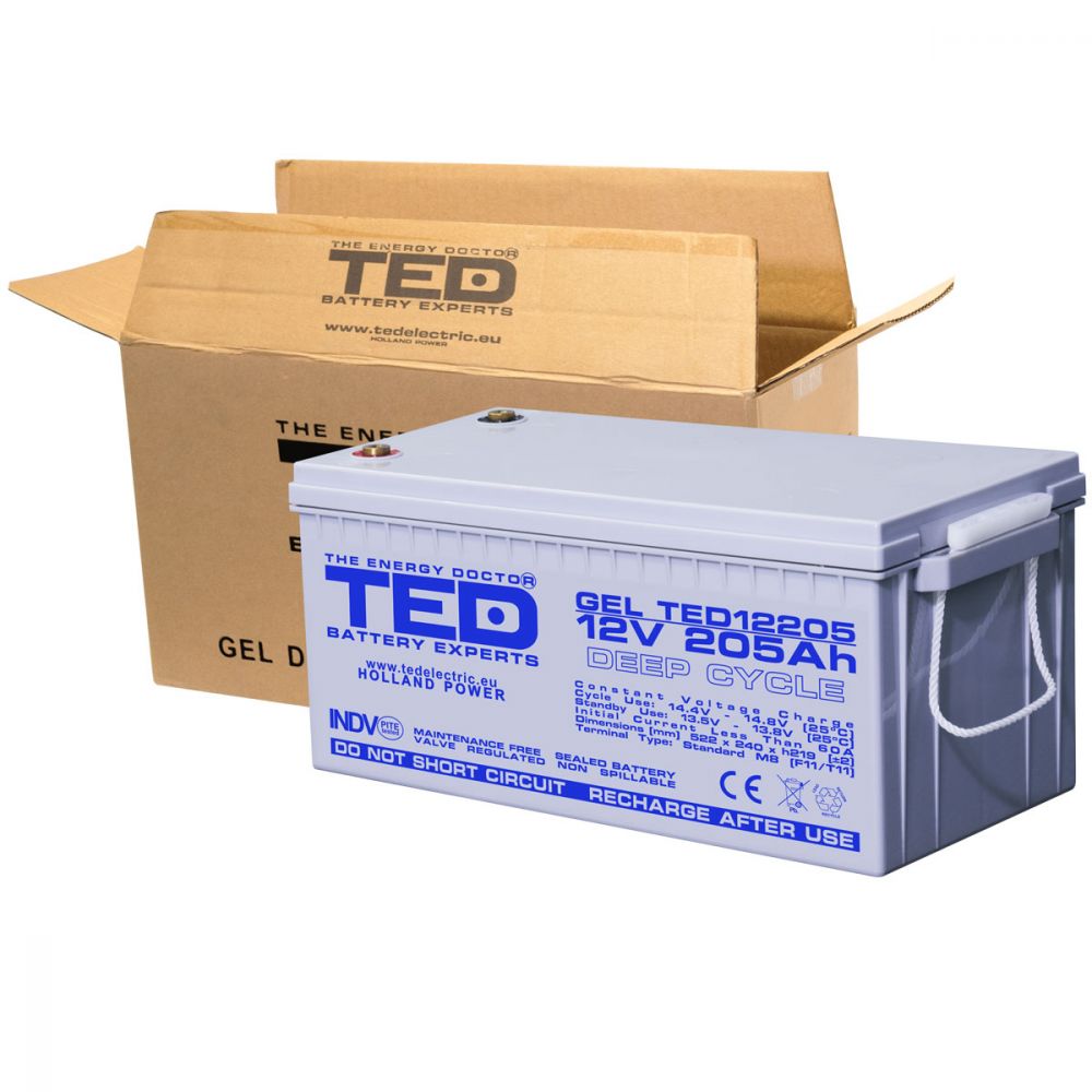 Acumulator AGM GEL VRLA 12V 205Ah TED Electric - Deep Cycle, M8 - 10