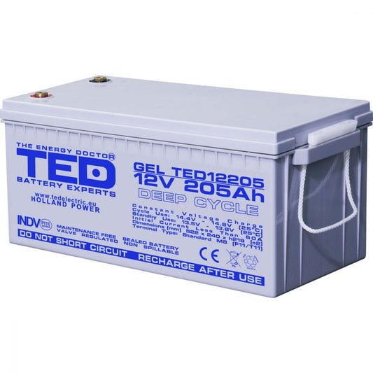 Acumulator AGM GEL VRLA 12V 205Ah TED Electric - Deep Cycle, M8 - 1