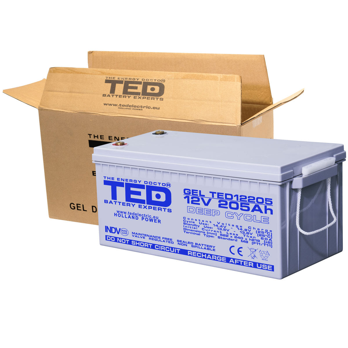 Acumulator AGM GEL VRLA 12V 205Ah TED Electric - Deep Cycle, M8 - 6