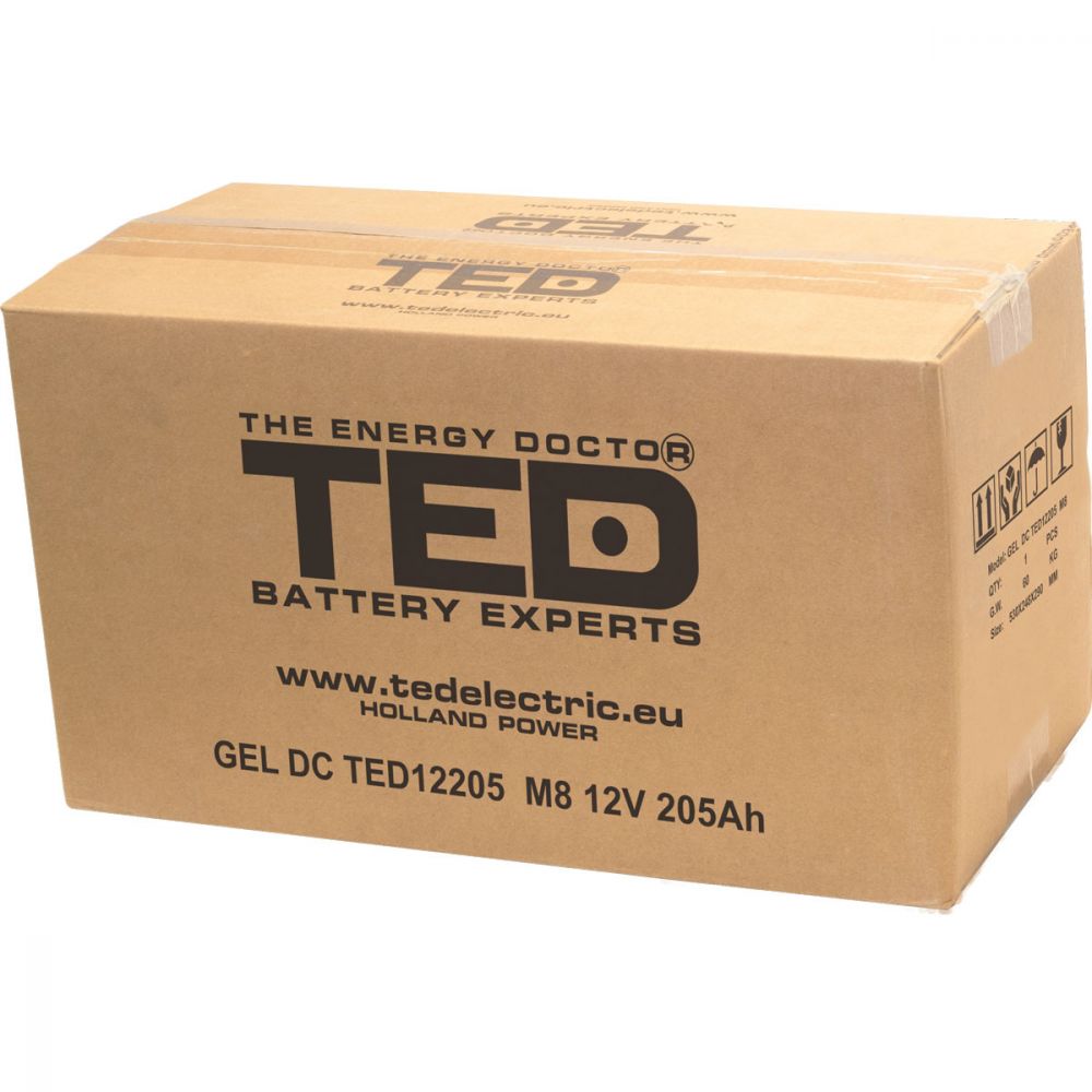 Acumulator AGM GEL VRLA 12V 205Ah TED Electric - Deep Cycle, M8 - 9