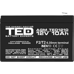 Acumulator AGM VRLA 12V 10Ah TED Electric - F2, Etanș, Fiabil - 4