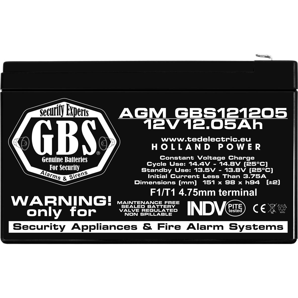 Acumulator AGM VRLA 12V 12.05Ah GBS - Sisteme Securitate, Etanș - 4