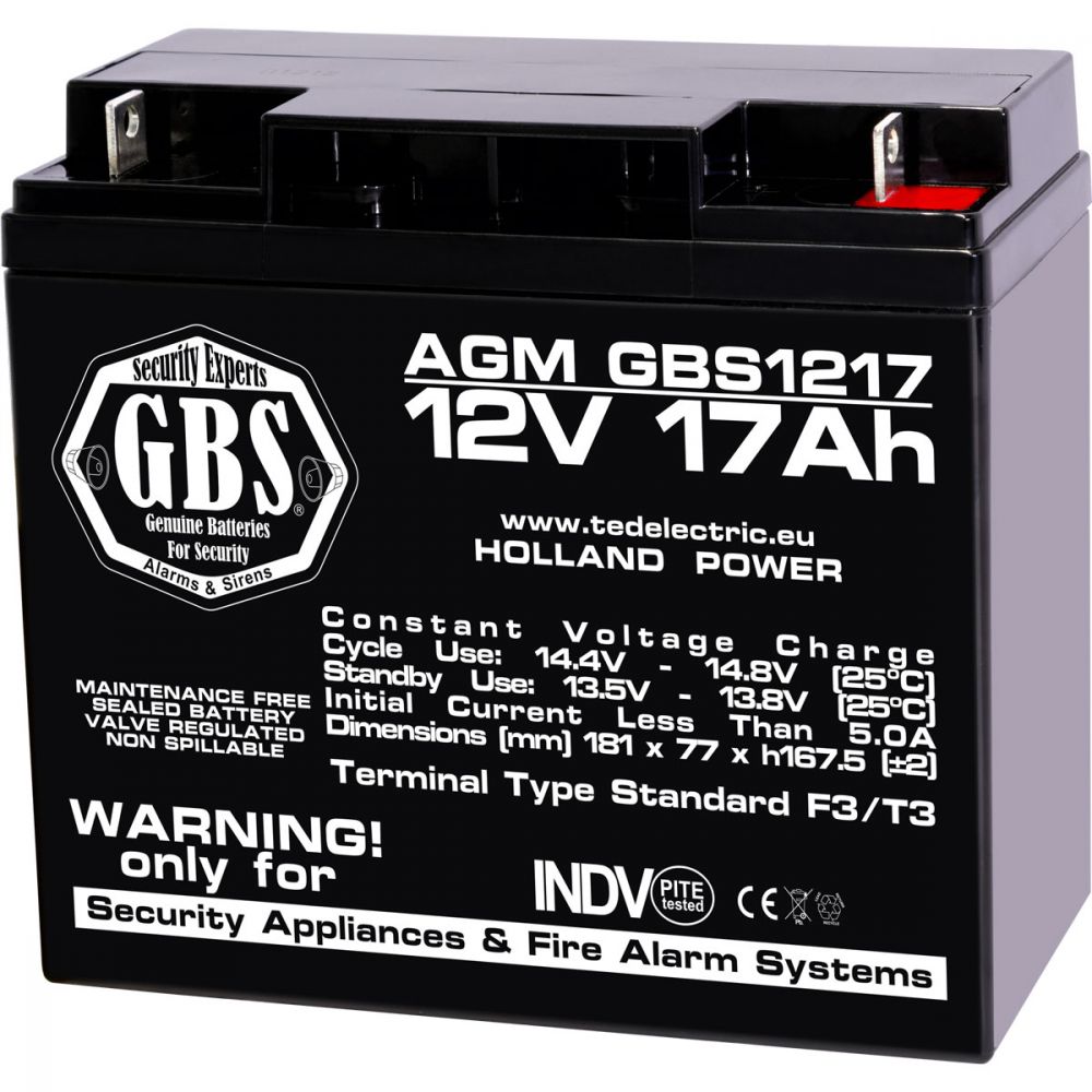 Acumulator AGM VRLA 12V 17Ah GBS - Siguranță și Fiabilitate - 1